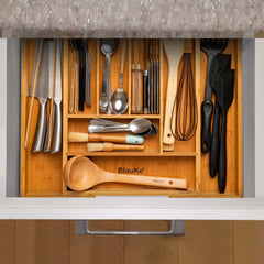 FlexiFit™ Expandable Bamboo Drawer Organizer (6–8 Compartments)