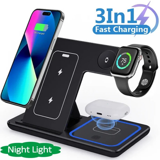 3 In 1 LED Fast Wireless Charger Stand Foldable Charging...